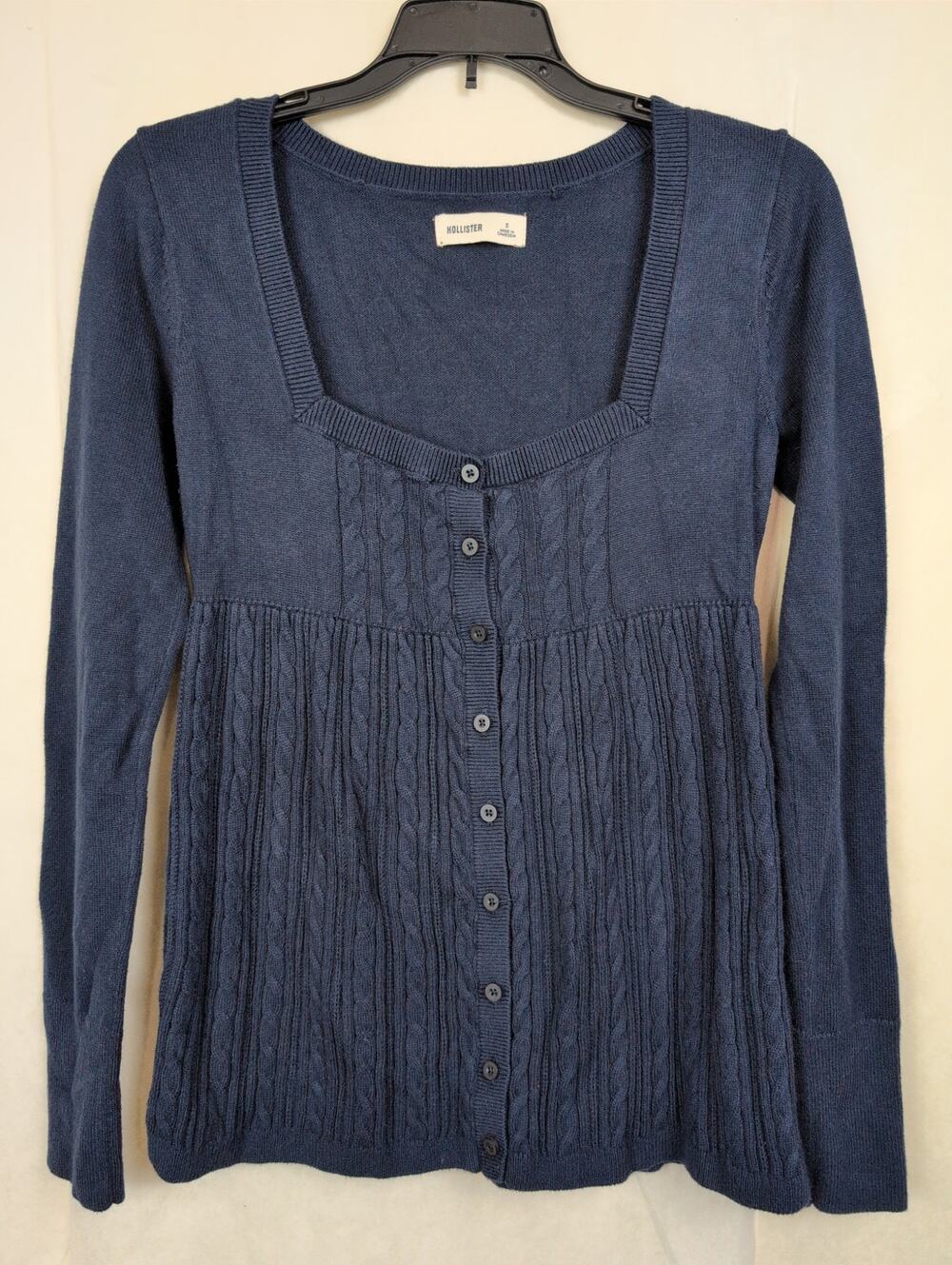 Hollister navy blue cable knit button front babydoll sweater Size S Bella Swan